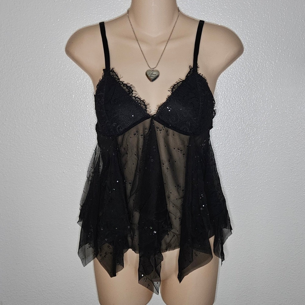 Victorias Secret Sexy Little Things Black Lace Sequin Lingerie Top